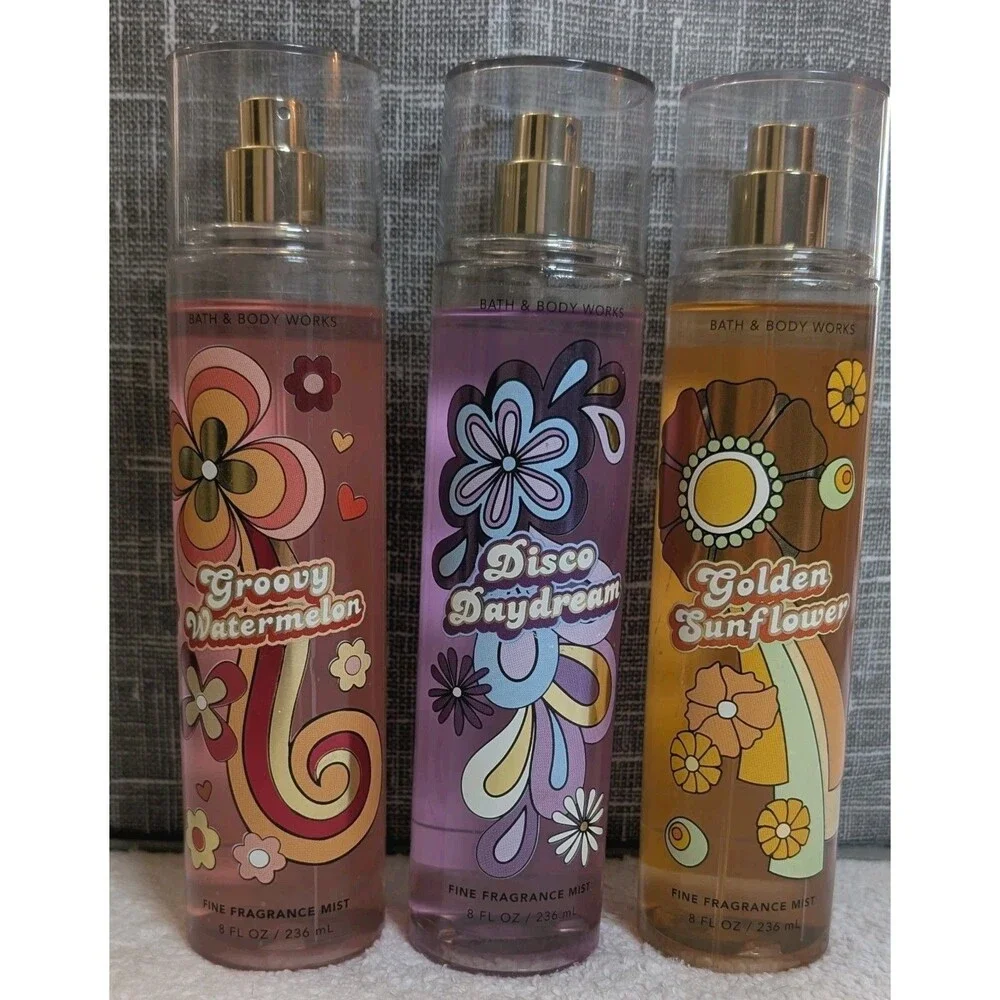 Bath & Body Works Groovy Collection Fine Fragrance Mist Lot of 3 Full 8 fl oz